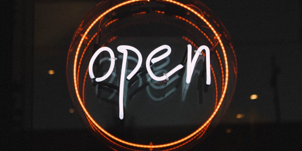 Neon sign of the word "open"