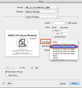 Image of print dialog box on Mac computer