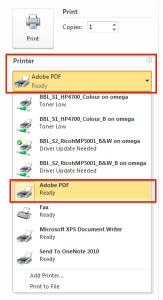 Print dialog box on PC computer