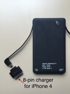 Photo of 8 pin charger device that allows users to charge iPhone 4s