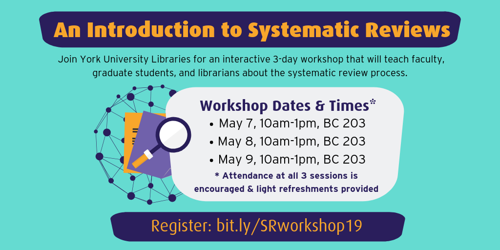 Graphic promoting the Systematic Review Workshop in May 2019