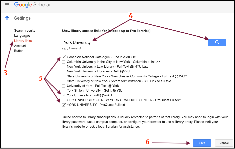 google-scholar-YorkU-settings